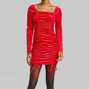 Women's Long Sleeve Ruched Velvet Bodycon Dress - Wild Fable